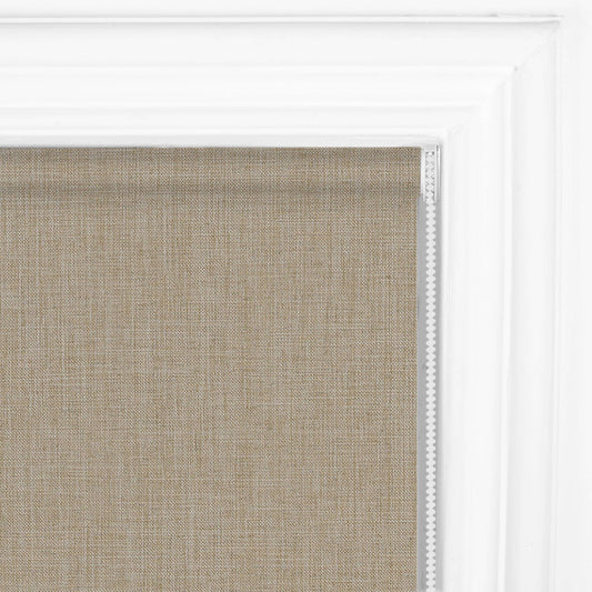 Berissa Classic Corded Pull Blackout Texture Linen Roller Shades: Headrail Detail 1