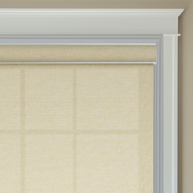 Berissa Thermal Blackout Linen Texture Roller Blinds in a modern interior setting with a beige color.