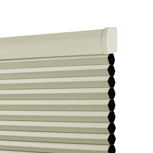 Berissa Classic Thermal Cordless Cellular Shades Noise Reduction close-up, showcasing the sleek design and color-coordinated cover.