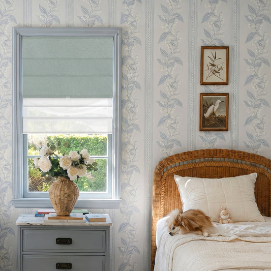Berissa Cordless Double Shades Blackout and Semi View White Day Night Roman Shades