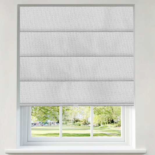 Berissa Classic Roman Shades Cordless Child Safe in a window with nature view.