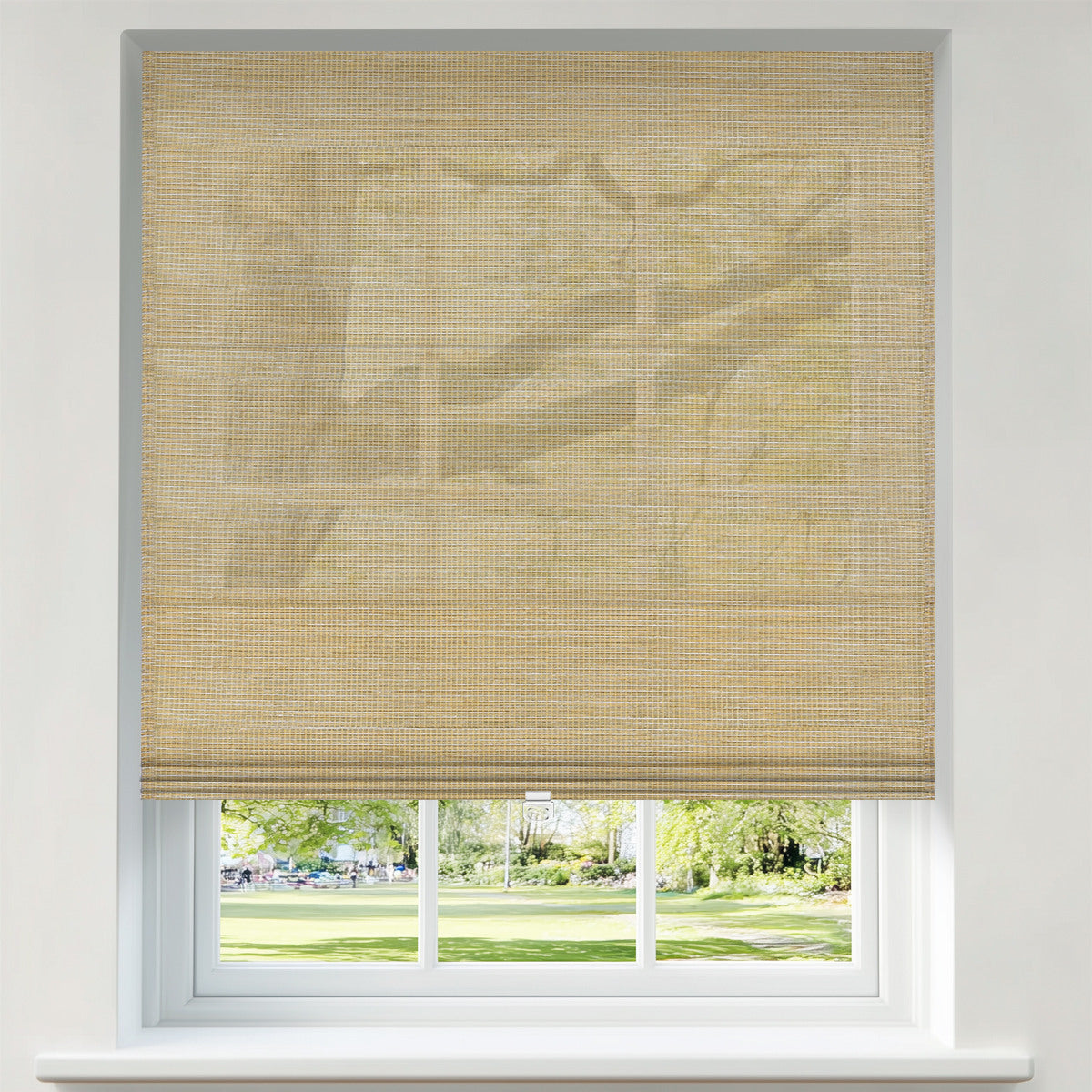 Berissa Drill-Free Bordered Hemp Roman Blind Neat and Natural