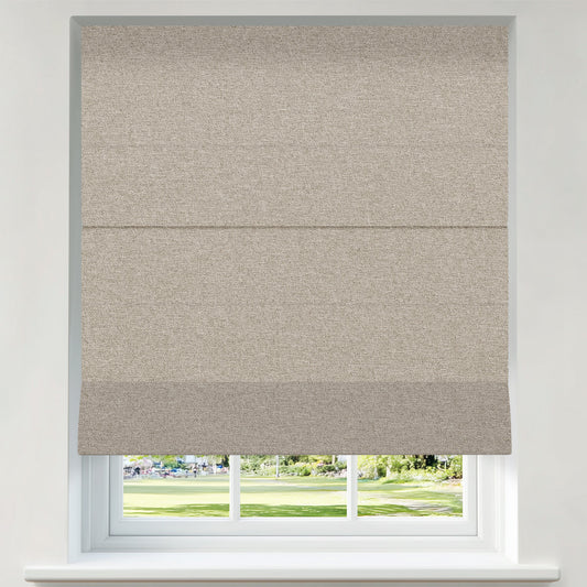 Berissa Crafted Folds Mini Roman Shades No Drill Easy to Install showcasing natural hemp fabric in a stylish window setting.