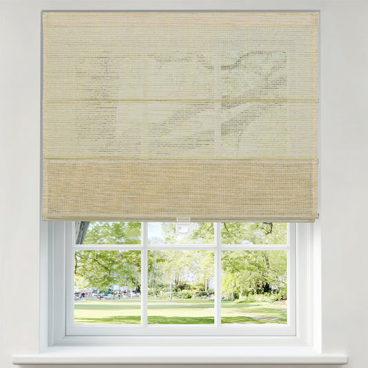 Berissa Natural Hemp Roman Shades With Smooth Drape installed in a window, showcasing natural light and a clean look.
