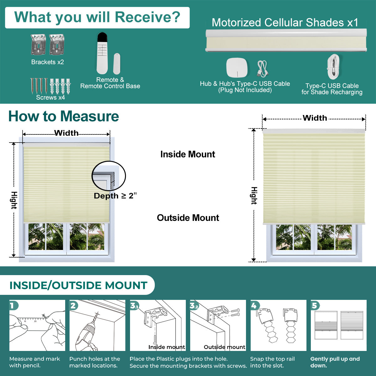 Berissa 1.5 Inch Motorized Blackout Honeycomb Cellular Shades