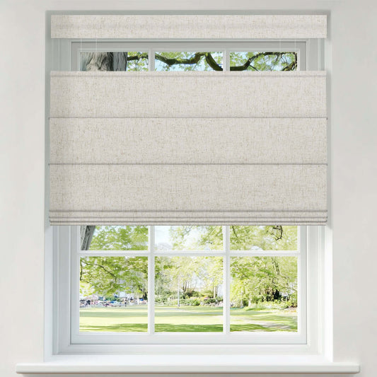 Berissa Linen-Inspired Blackout Fabric With Refined Straw-Tone Striping Roman Shades: Product Showcase Image