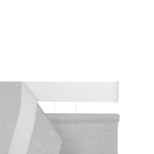 Berissa Top Down Bottom Up Classic Roman Shades close-up, showcasing the light gray fabric and classic design features.