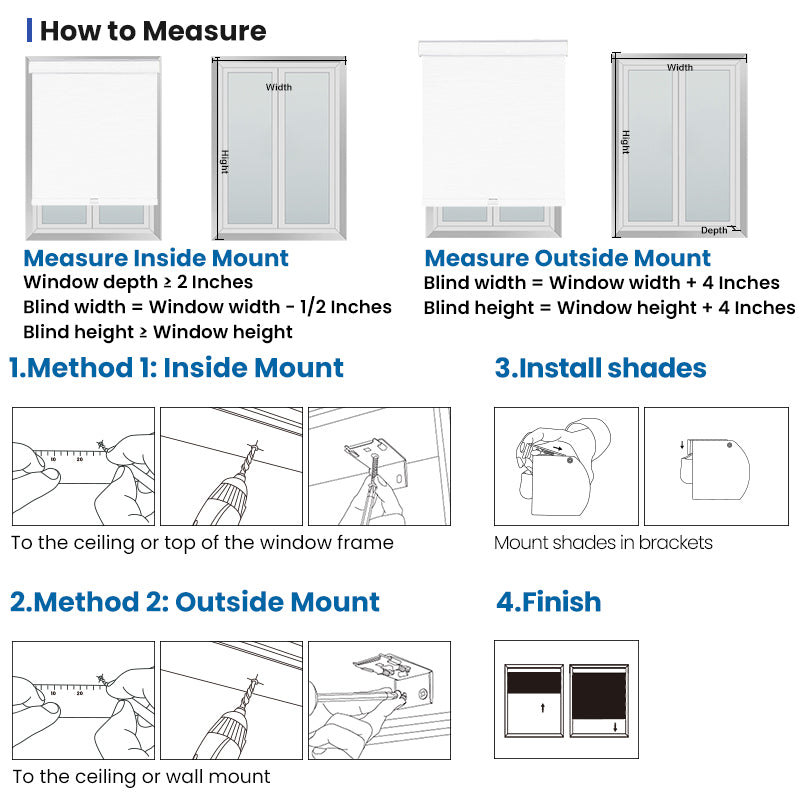 How to Measure for Berissa Thermal Blackout Linen Texture Roller Blinds: Inside and Outside Mount Instructions