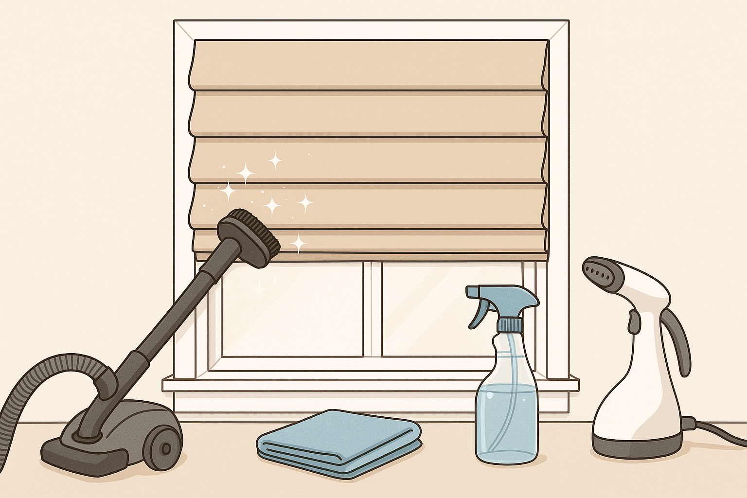 Roman shades cleaning demonstration showing proper maintenance techniques and care methods for window treatments