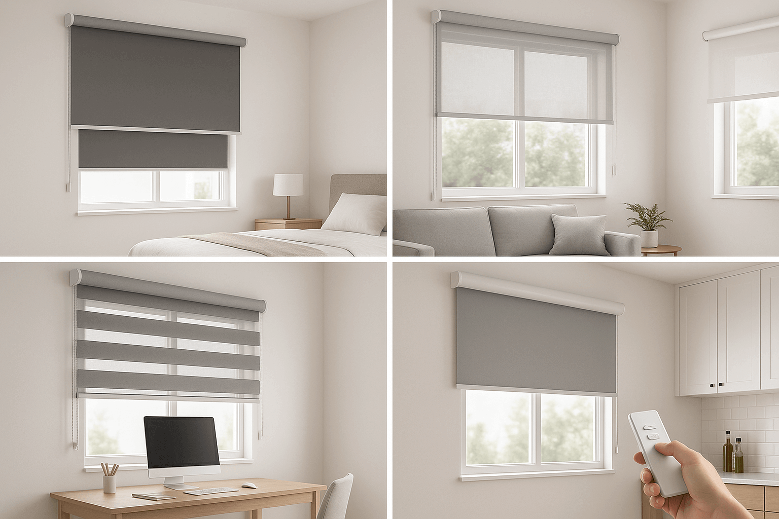 Roller shades installed in modern home interior showcasing different types and applications of window treatment solutions