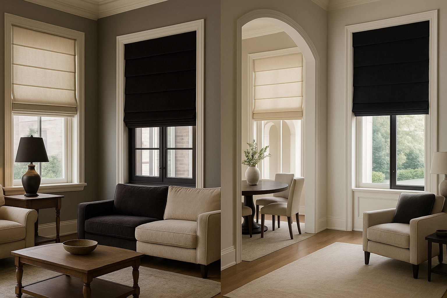The color of the Roman shades is lighter or darker than the wall color, and the visual effect looks completely different