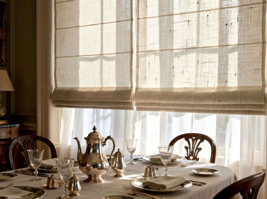 Timeless Linen Roman Shades Transform Home Light & Vibe: Scene Display Main Image