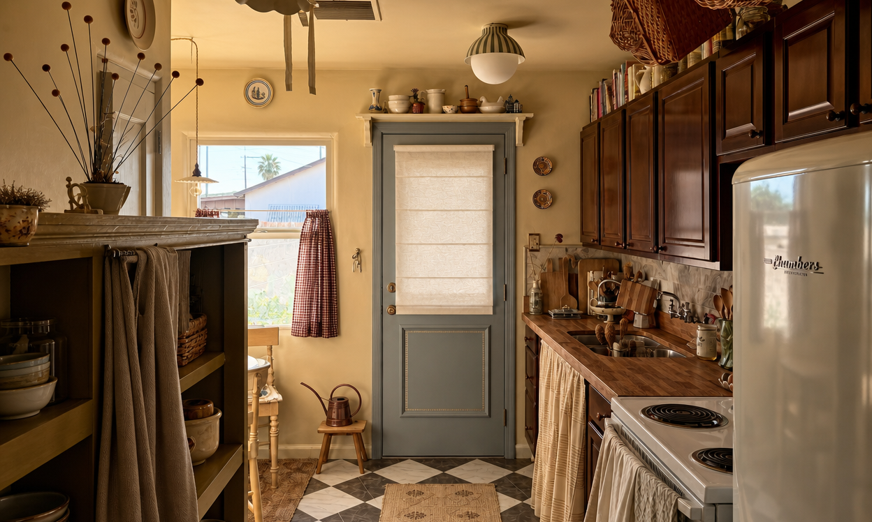 Roman Shades Upgrade Doorways Balancing Light & Privacy: Scene Display Main Image