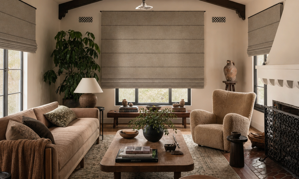 Berissa Linen Roman Shades cordless safe vintage warm earth home