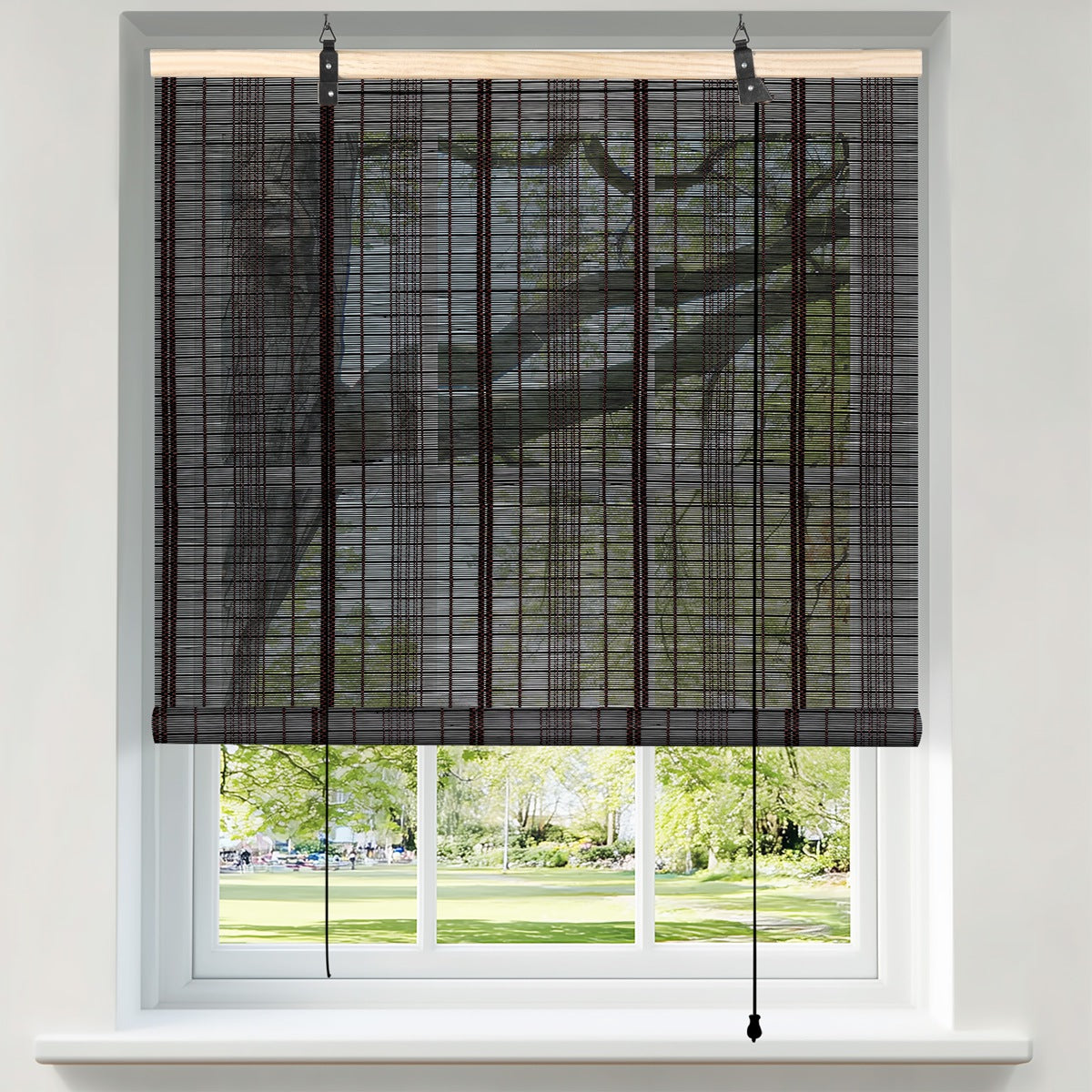 Berissa Custom Natural Outdoor Bamboo Roll Up Shades: Product Showcase Image