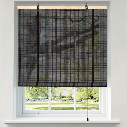 Berissa Custom Natural Outdoor Bamboo Roll Up Shades: Product Showcase Image