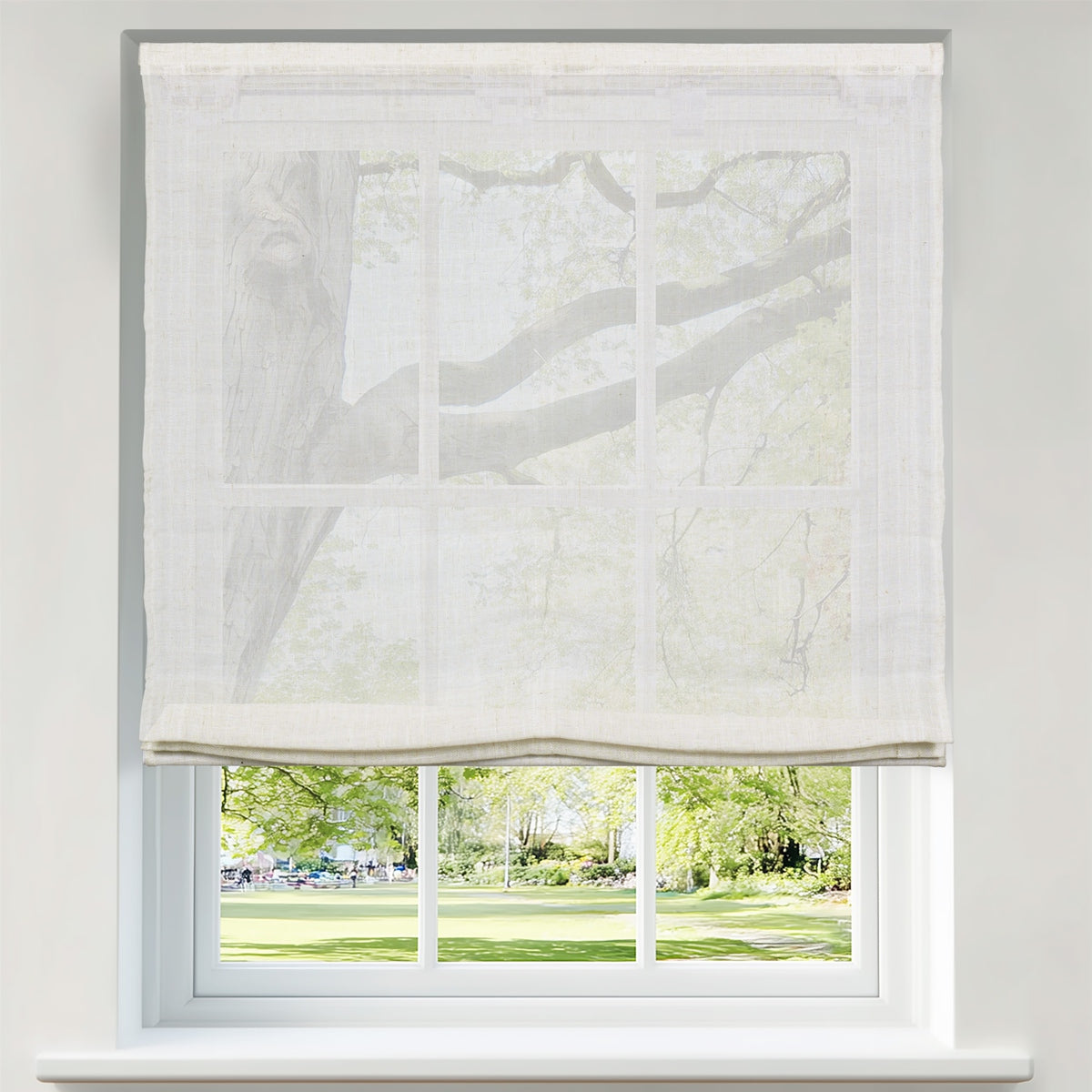 Berissa Soft Creamy Cotton Beige Textured Roman Shades: Product Showcase Image