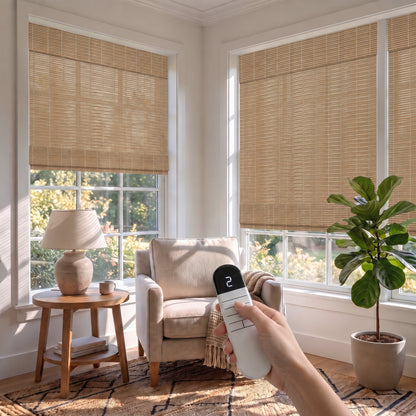 Berissa Motorized No-Drill Natural Bamboo Shades