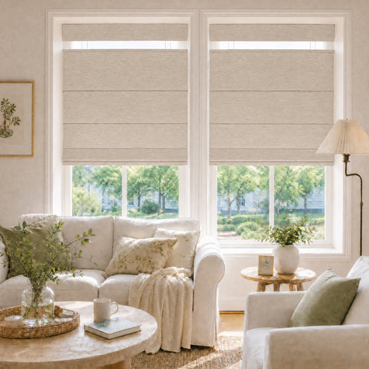Berissa Ivory Haven Textured Blackout No Tool TDBU Roman Shades