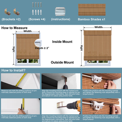 Berissa Motorized No-Drill Natural Bamboo Shades