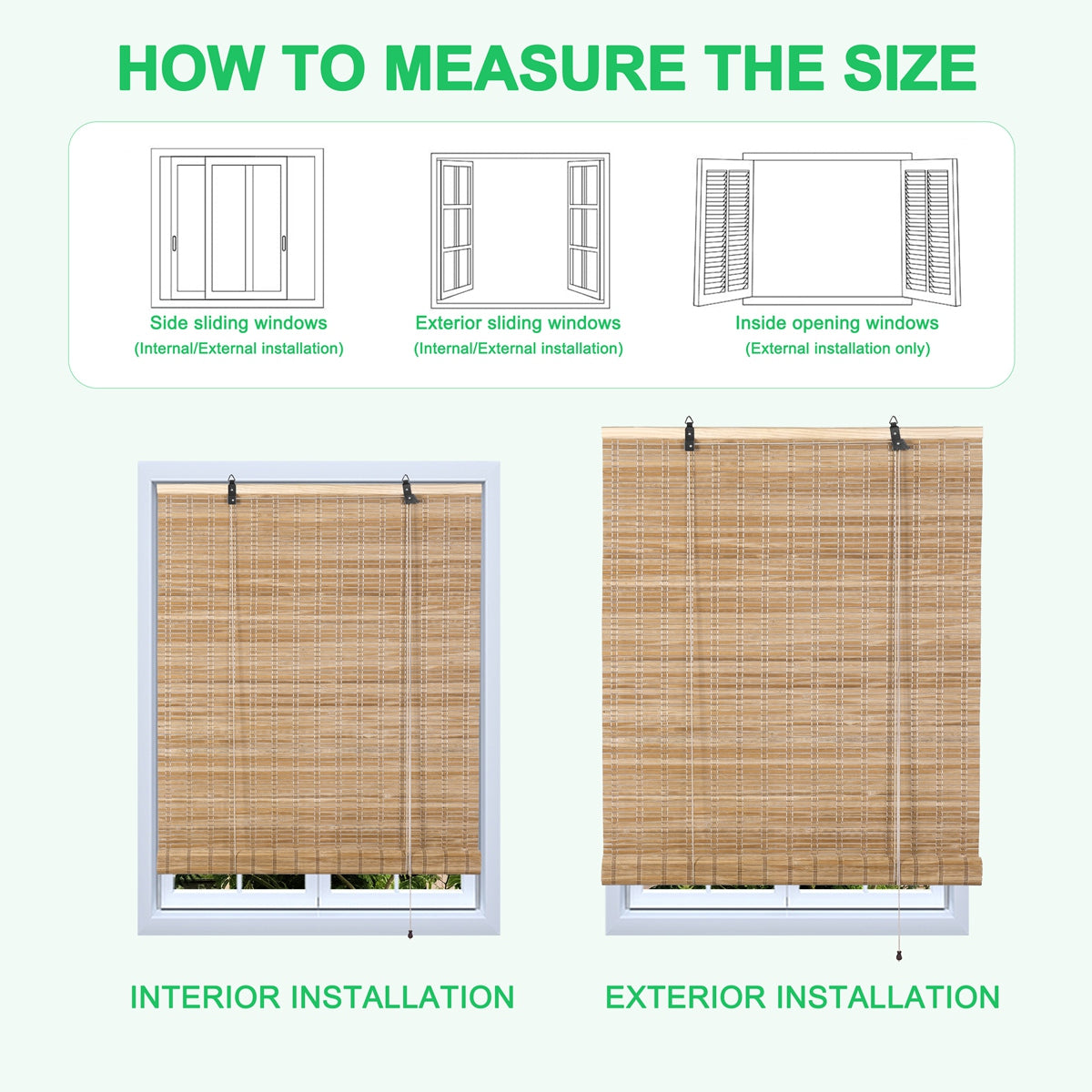 Berissa Natural Light Filtering Sunshade Outdoor Bamboo Roller Shades