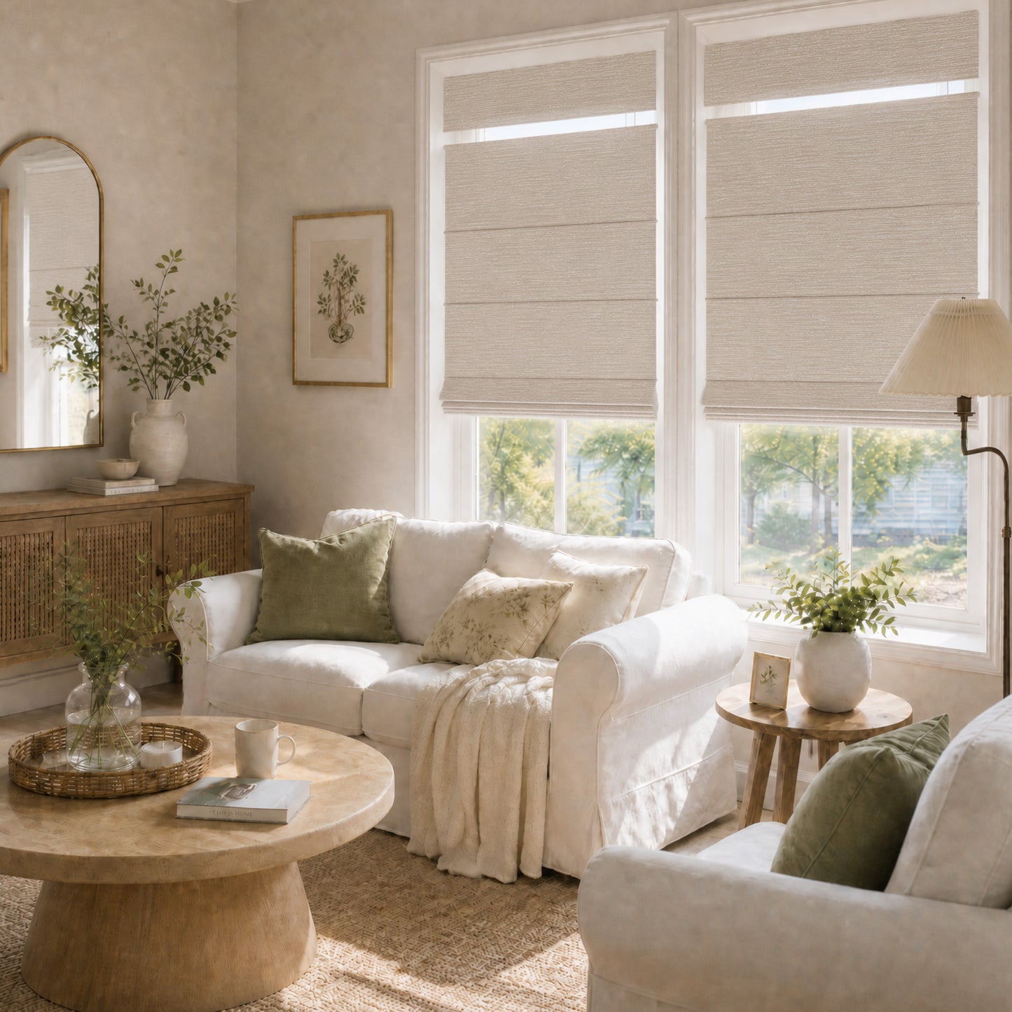 Berissa Ivory Haven Textured Blackout No Tool TDBU Roman Shades