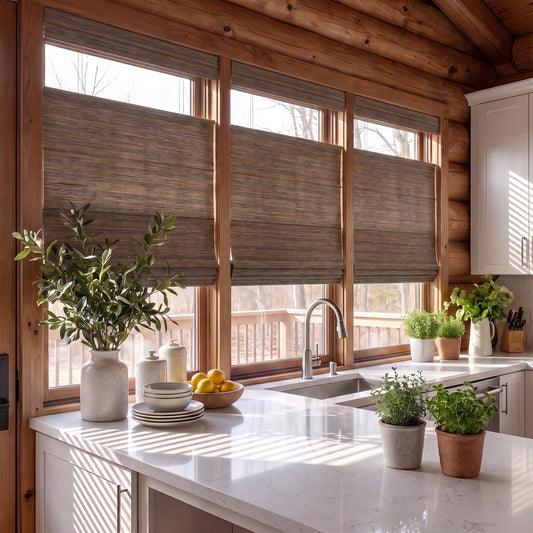 Berissa Woven Horizontal Texture Walnut Colored Roman Shade