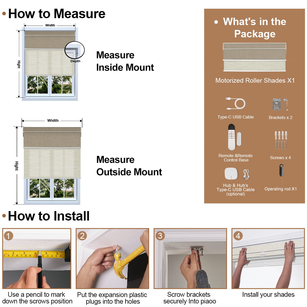 Berissa Double-layered Fabric Layer Suitable for Motorized Roller Shades: Installation & Hardware Diagram
