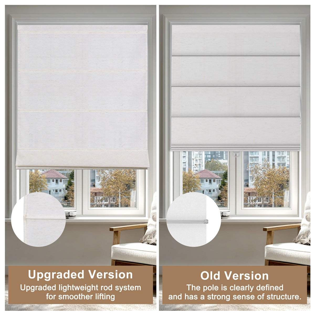 Berissa No Tool Oatmeal Linen Textured Roman Shades: Key Selling Points Showcase