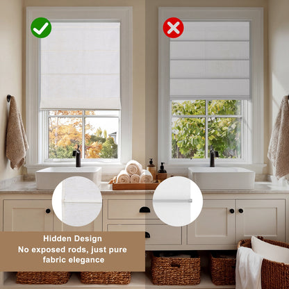 Berissa No Tool Oatmeal Linen Textured Roman Shades: Headrail View