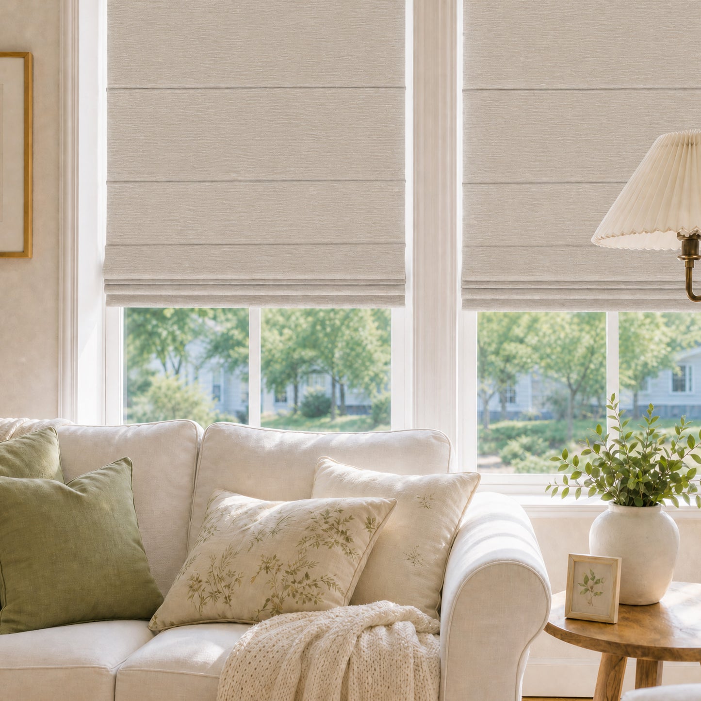 Berissa Ivory Haven Textured Blackout No Tool TDBU Roman Shades