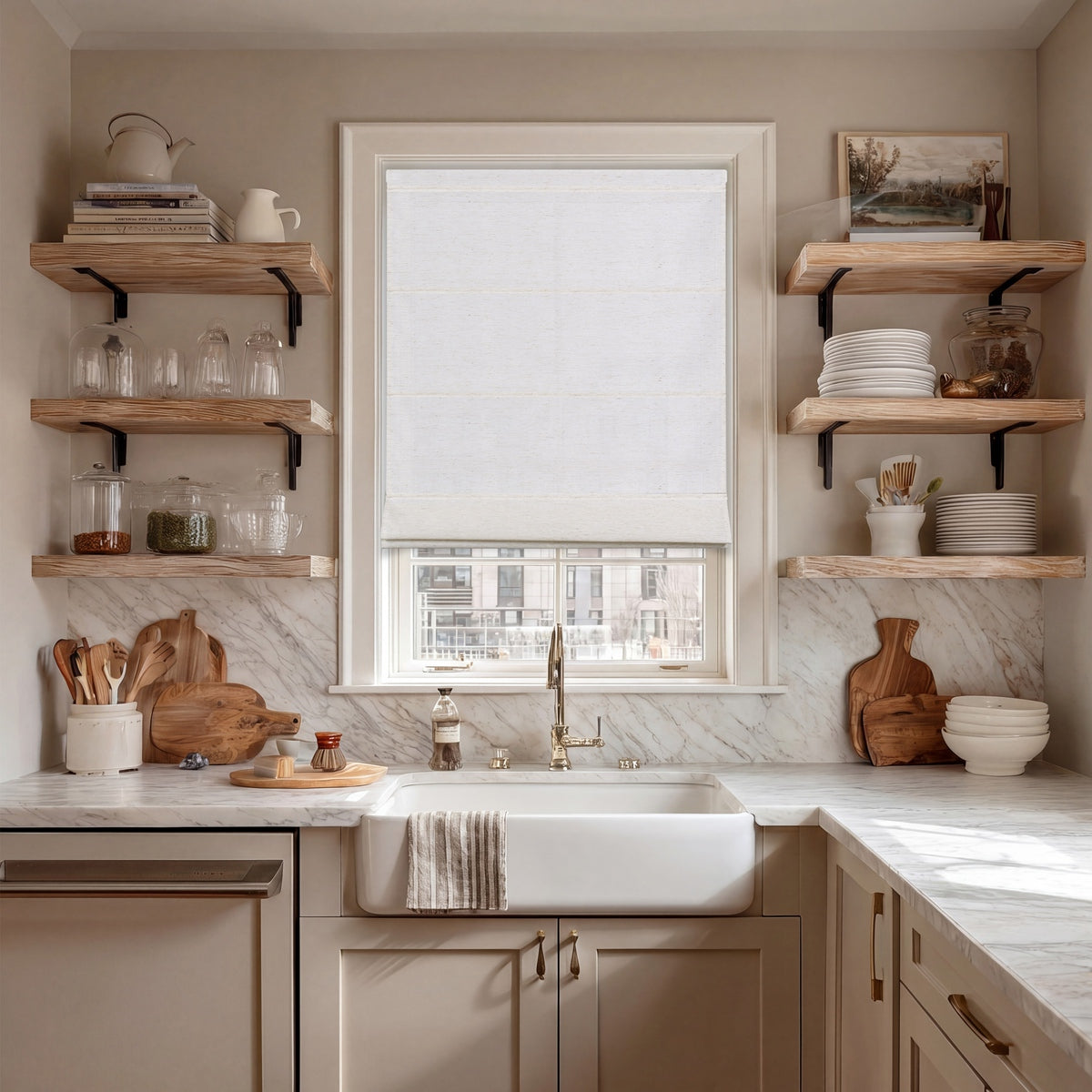 Berissa No Tool Oatmeal Linen Textured Roman Shades: Practical Application of Shades