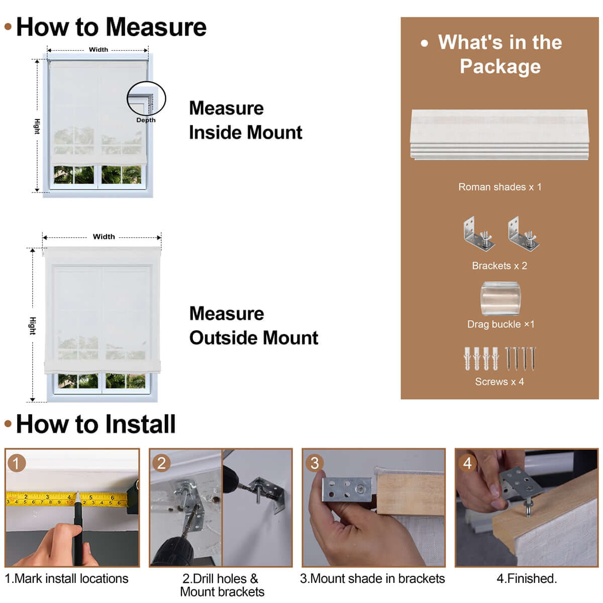 How to measure and install the Berissa No Drill No Tool Soft Cotton Custom Relaxed Roman Shade.