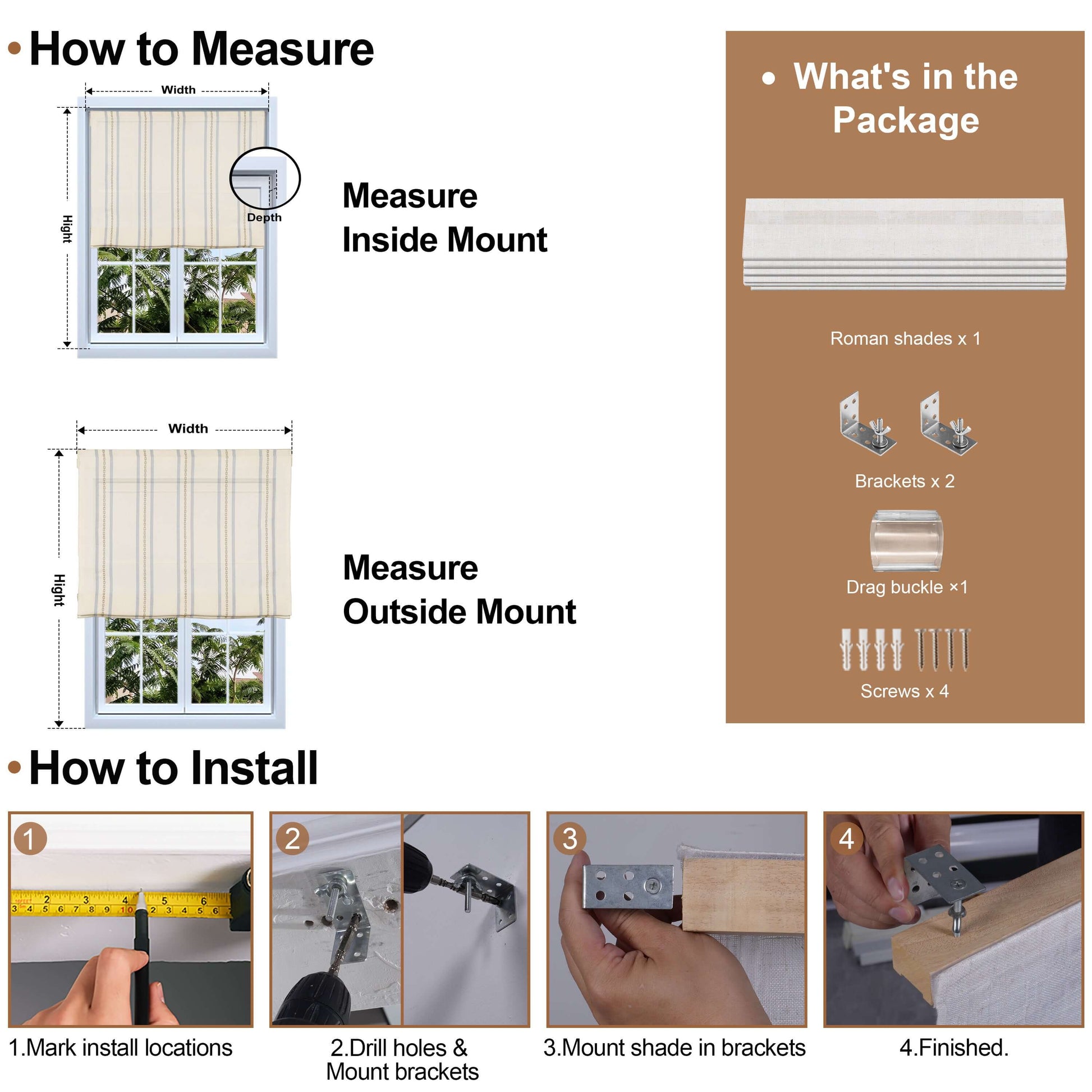 How to measure and install the Berissa No Tool Cotton Linen Cordless Relaxed Roman Shade.