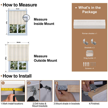 How to measure and install the Berissa No Tool Cotton Linen Cordless Relaxed Roman Shade.