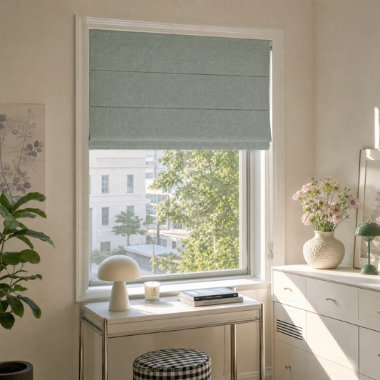 Berissa Flat Fold Clean Custom Loop Cord Lift Roman Shades