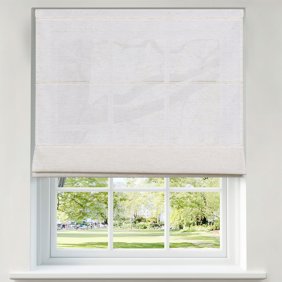 Berissa No Tool Oatmeal Linen Textured Roman Shades: Product Showcase Image