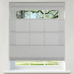 Berissa Top Down Bottom Up Classic Roman Shades in a window, featuring a soft light gray fabric.