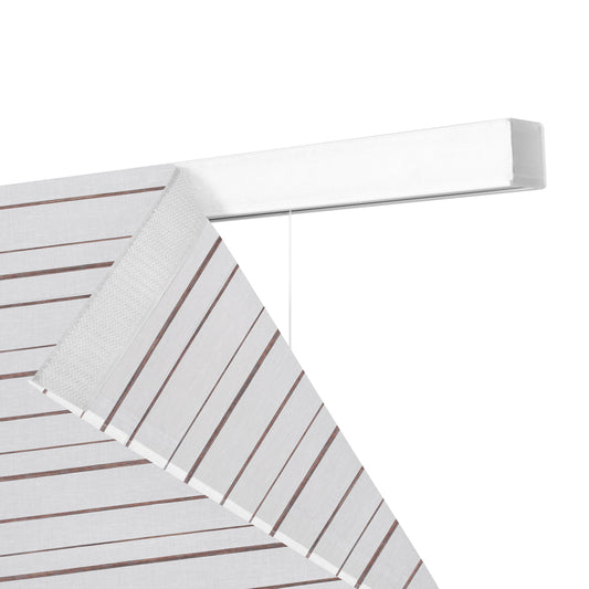 Berissa Canvas with Walnut Stripes Roman Shades showing sleek design and walnut-toned stripes, perfect for modern decor.