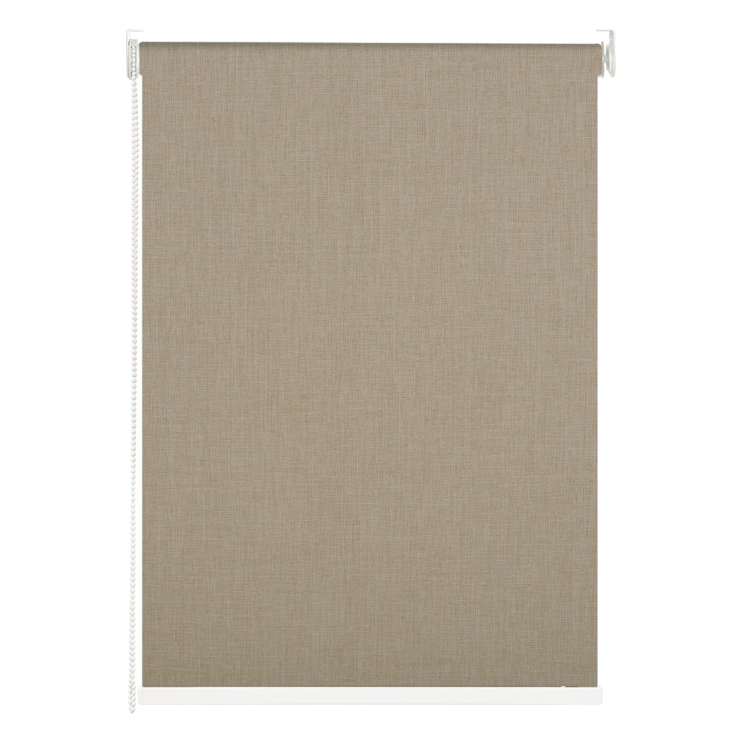 Berissa Classic Corded Pull Blackout Texture Linen Roller Shades in a soft brown texture with cord pull mechanism.