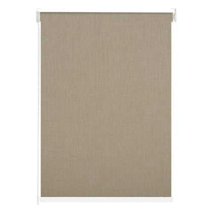 Berissa Classic Corded Pull Blackout Texture Linen Roller Shades in a soft brown texture with cord pull mechanism.