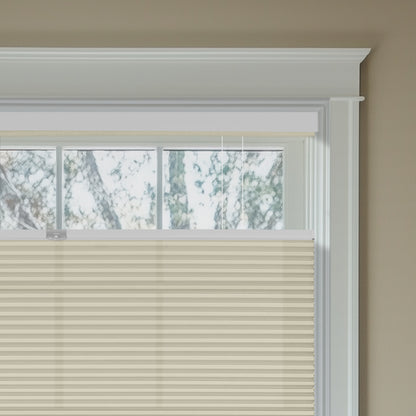 Berissa Shallow Depth Fit Cordless Top Down Bottom Up Cellular Shades in a bright room with soft beige tones.
