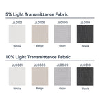 Fabric swatches for Berissa Square Shell Imitation Linen Blackout Cordless Roller Shades in various colors and transmittance.