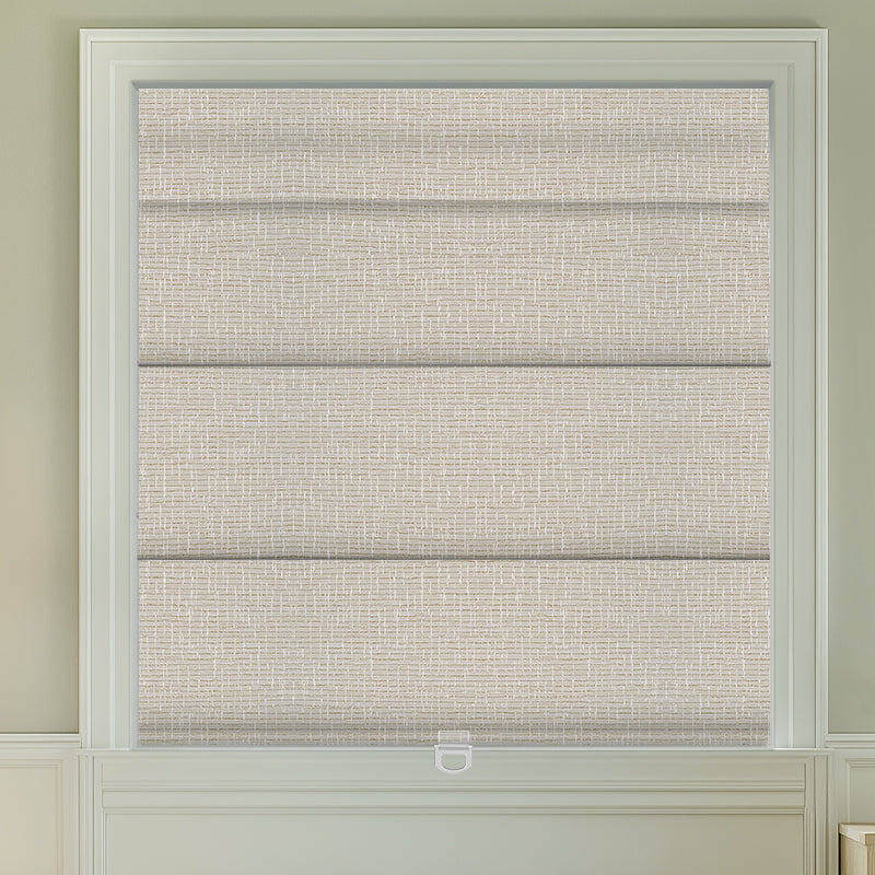 Berissa Ivory Lines Blackout Top Down Bottom Up Roman Shades featuring modern ivory stripe design and dual-direction operation.