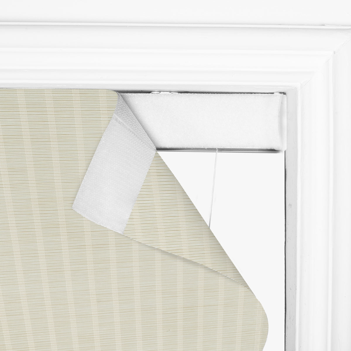 Close-up view of Berissa Natural Style Faux Bamboo Roman Shades showing texture and installation details.