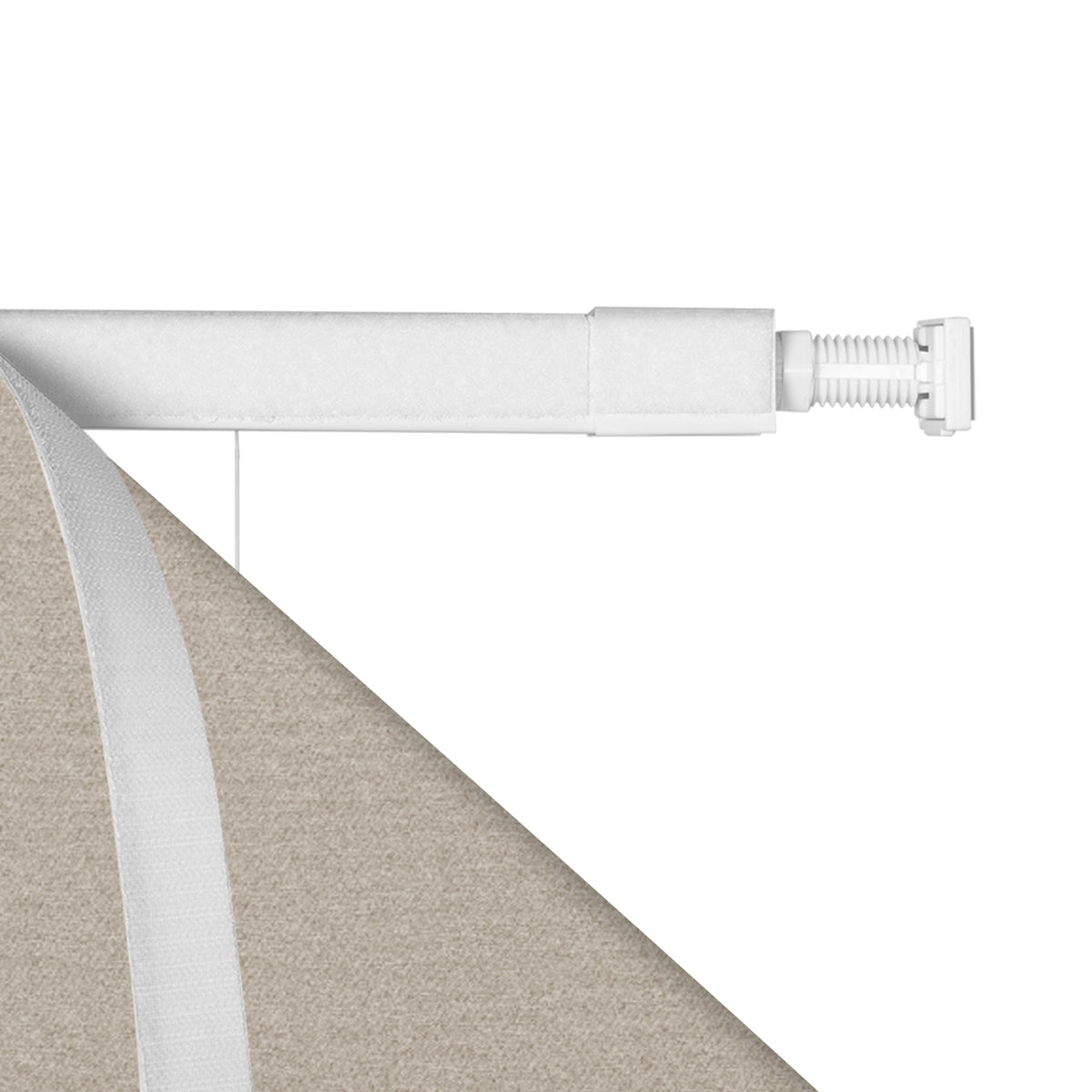 Berissa Crafted Folds Mini Roman Shades No Drill Easy to Install close-up of mounting hardware and fabric drape.