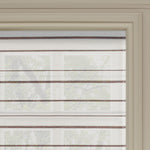 Beautiful Berissa Canvas with Walnut Stripes Roman Shades enhancing natural light in a sophisticated interior.