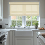 Berissa Thermal Blackout Linen Texture  Roller Blinds elegantly enhancing a modern kitchen window.