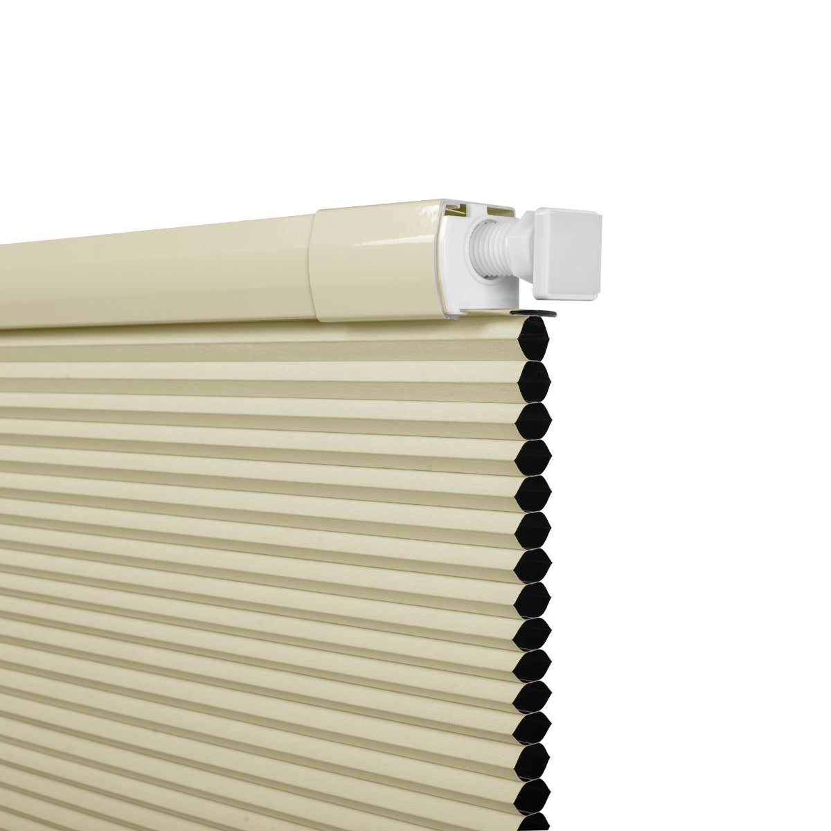 Berissa Budget-Friendly Classic No Drill  Easy-Install Cellular Shades in cream color with honeycomb design.