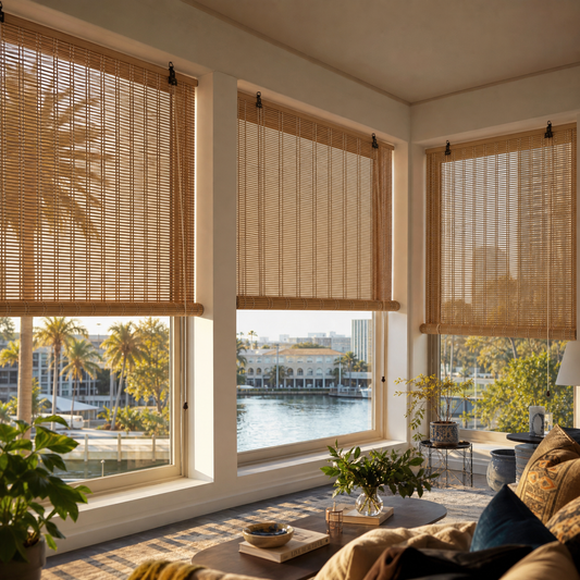 Berissa Natural Light Filtering Sunshade Outdoor Bamboo Roller Shades